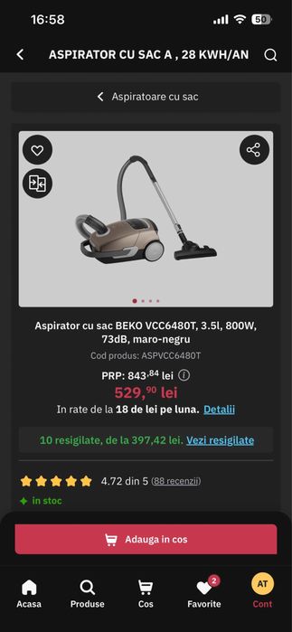 Aspirator cu sac BEKO. 3,5 l, 800w 73db