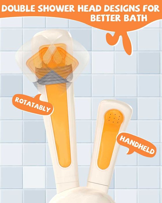 Електрически душ-играчка за баня с помпа, заек с вендузи и 2 душ глави