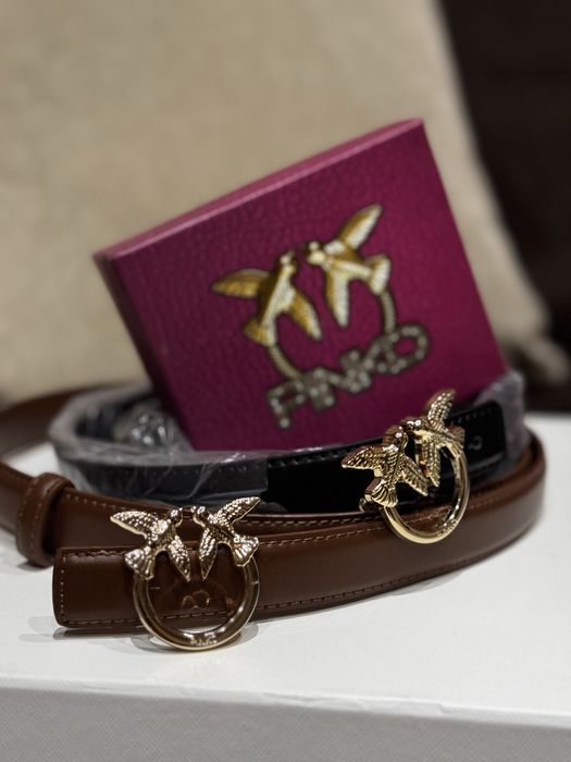 Кожен колан  Pinko черен бежав кафяв