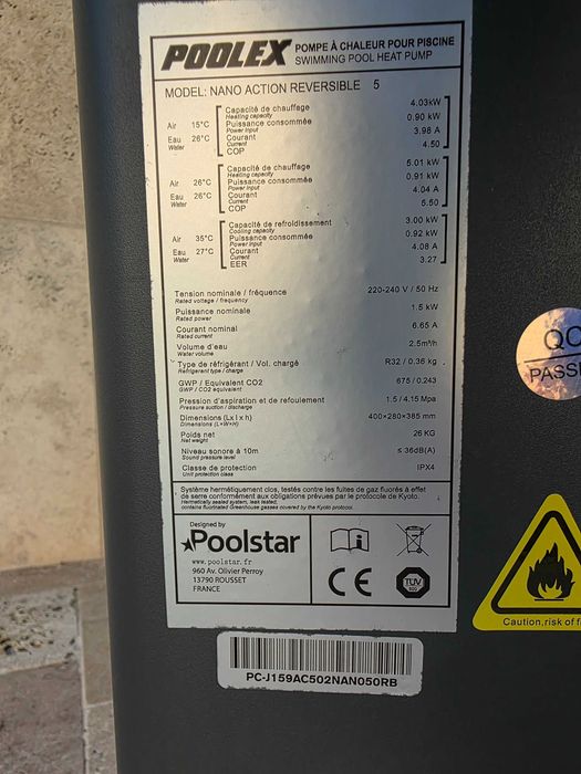 Термопомпа за басейн Poolex Nano Action A5R 2020 5kW 2.5 m³/h