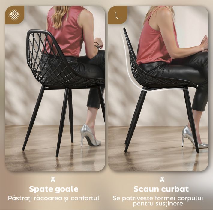 Set 4 scaune negre cu spatar perforat