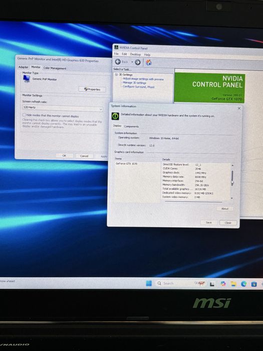 MSI 17,3” Gaming• i7-7700HQ• GTX 1070 (8gb) • 16gb ram• 120HZ• SSD+HDD
