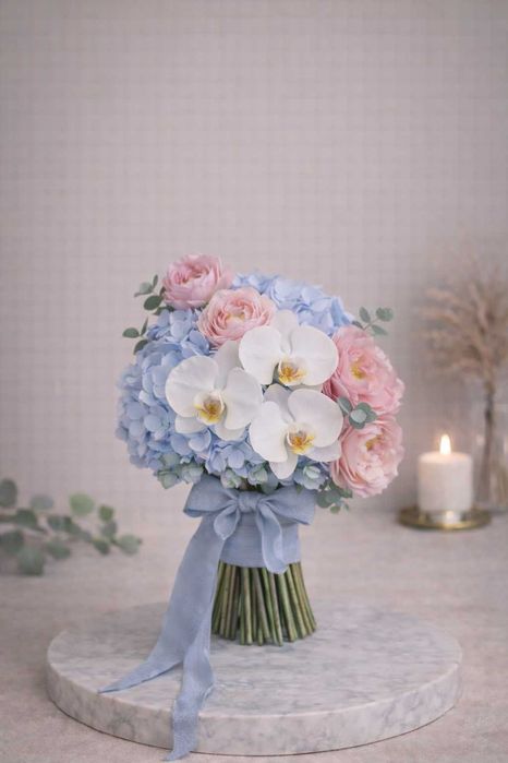 Aranjament floral artificial elegant– Buchet & Lumânare cununie/botez