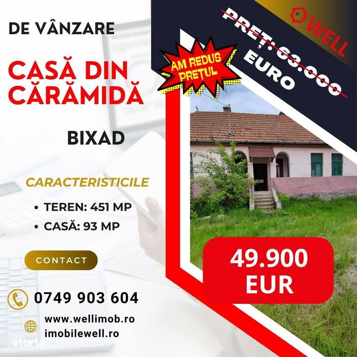 De vânzare casă de locuit în centrul satului Bixad!