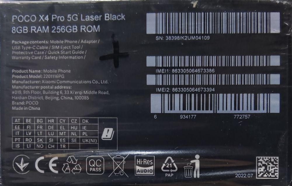 Poco x4 pro 5 g laser black 8 ram 256 rom