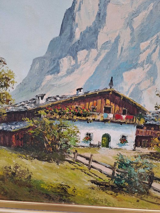 tablou pictura pe panza 92/72 cm semnat Erich K Plank datat 1955