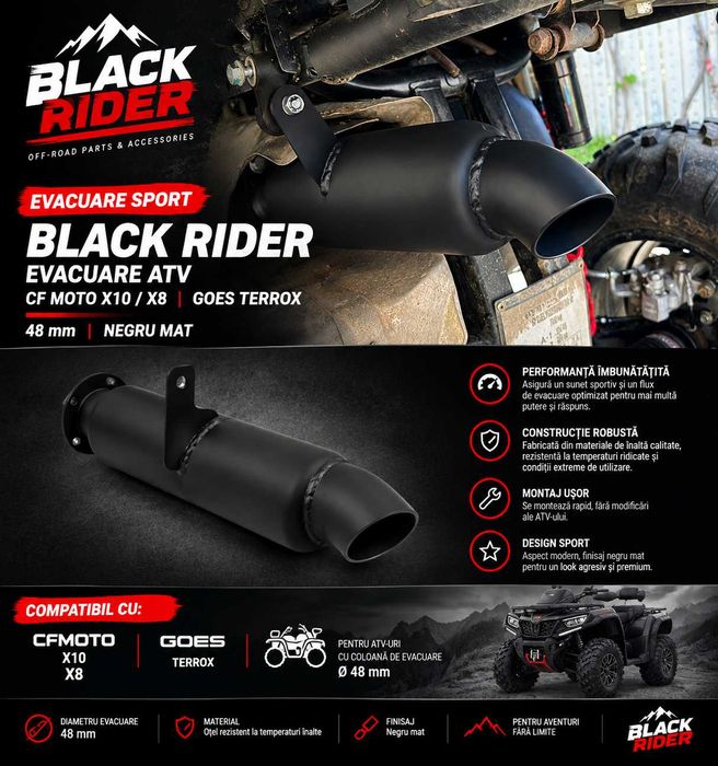 Black Rider, Evacuare ATV CF Moto X10, CF Moto X8, Goes Terrox, 48 mm, Negru Mat