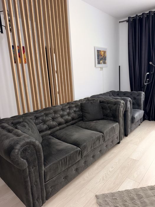 Canapea plus fotoliu stil Chesterfield