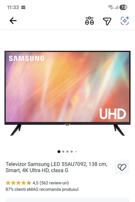 Televizor smart Samsung Crystal UHD 4k 138 CM