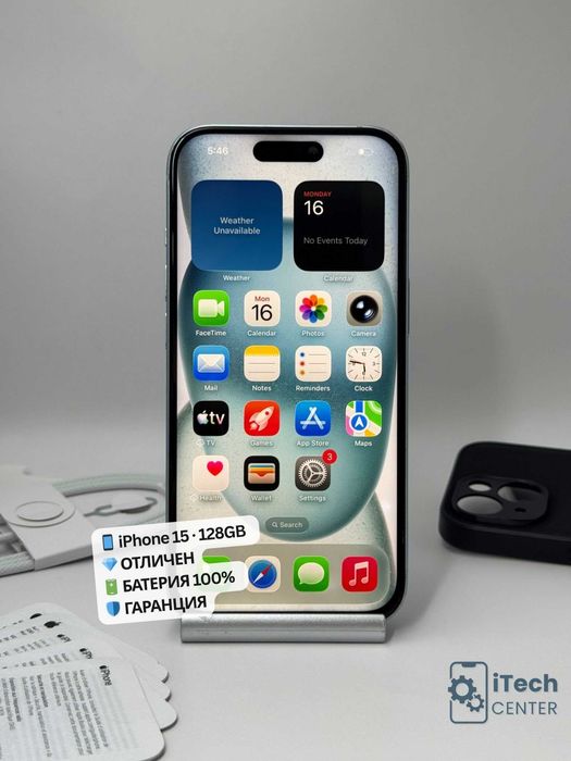 iPhone 15, 128GB, Blue, 100% батерия, ОТЛИЧЕН, ГАРАНЦИЯ!