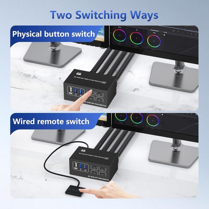 KVM превключвател за 4 компютъра и 2 монитора, HDMI + DP порт 8к 60Hz