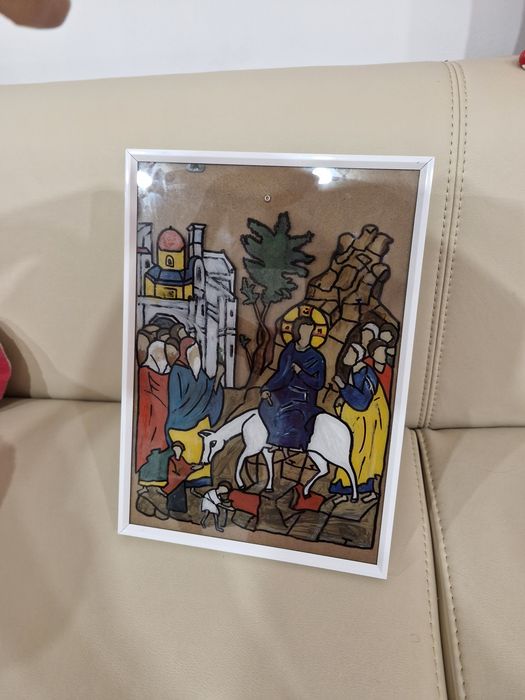 Icoană, pictura pe sticlă "Intrarea în ierusalim a Domnului"