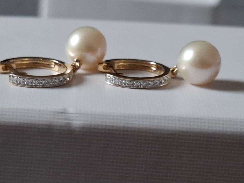 Cercei aur 14k diamante si perle de cultura