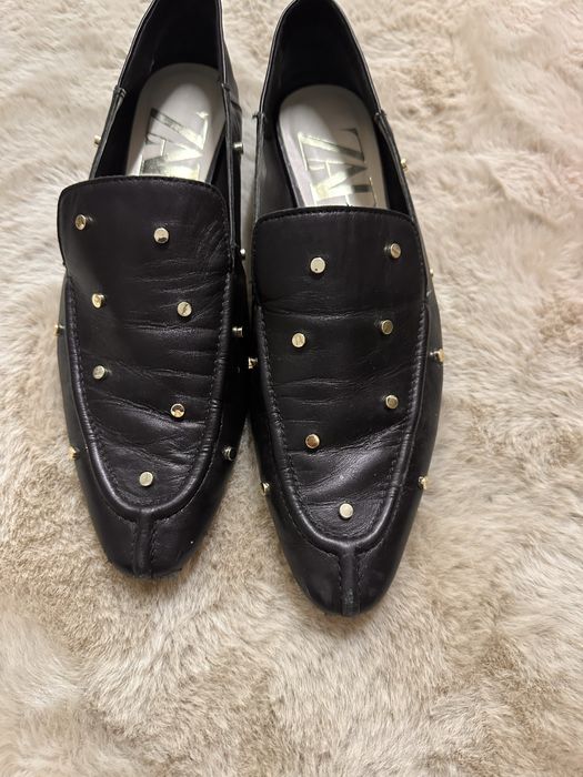 Pantofi Loafers ZARA Negri cu Ținte Aurii
