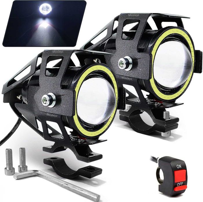 Мотоциклетни фарове Cree U7 LED фарове за мъгла, дневни светлини с бели ангелски очи