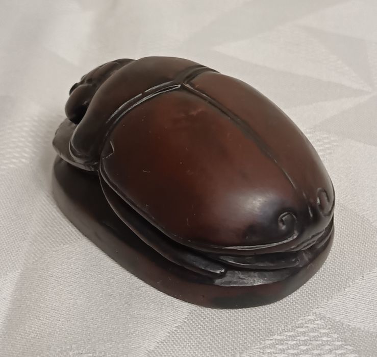 Винтидж Египетски скарабей кафяв мраморен сапунен камък