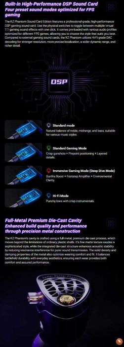 Новые запечатанные проводные наушники для киберспорта KZ Phantom Hi-Fi