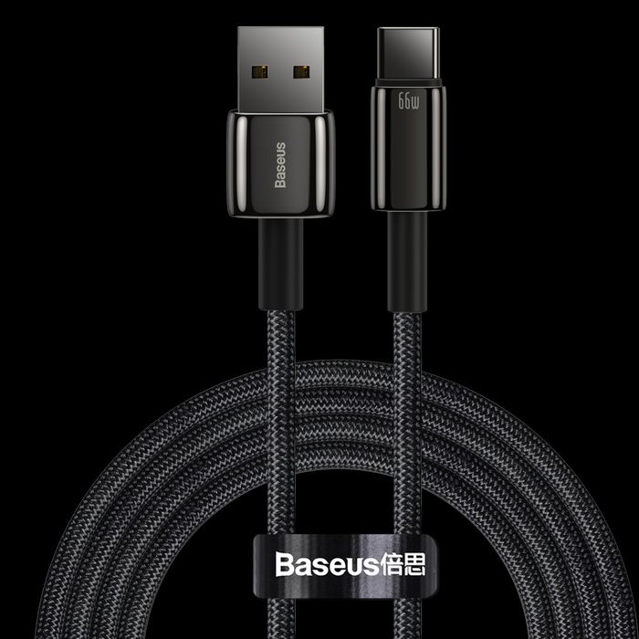 Cablu USB la Type-C Baseus Tungsten Gold Fast Charging 66W Black 2m,