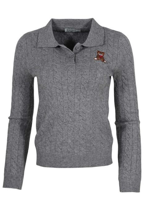 Дамска плетена блуза EXPLOSI 1086-150 сива мече дълги ръкави S/M с яка