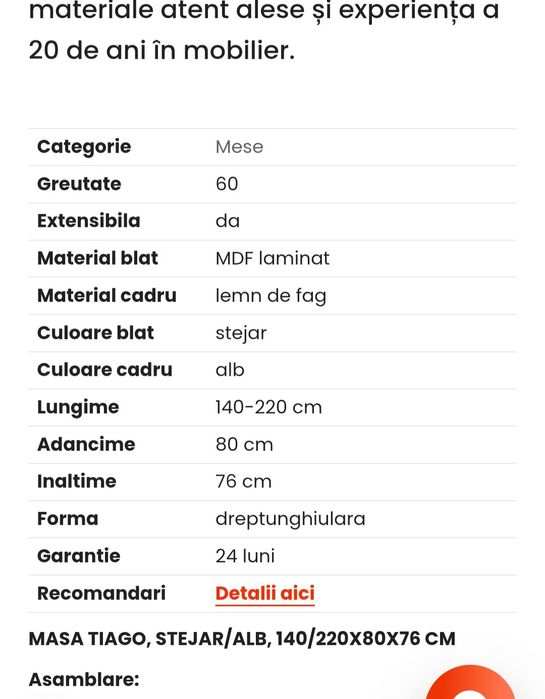 Masa dining extensibila