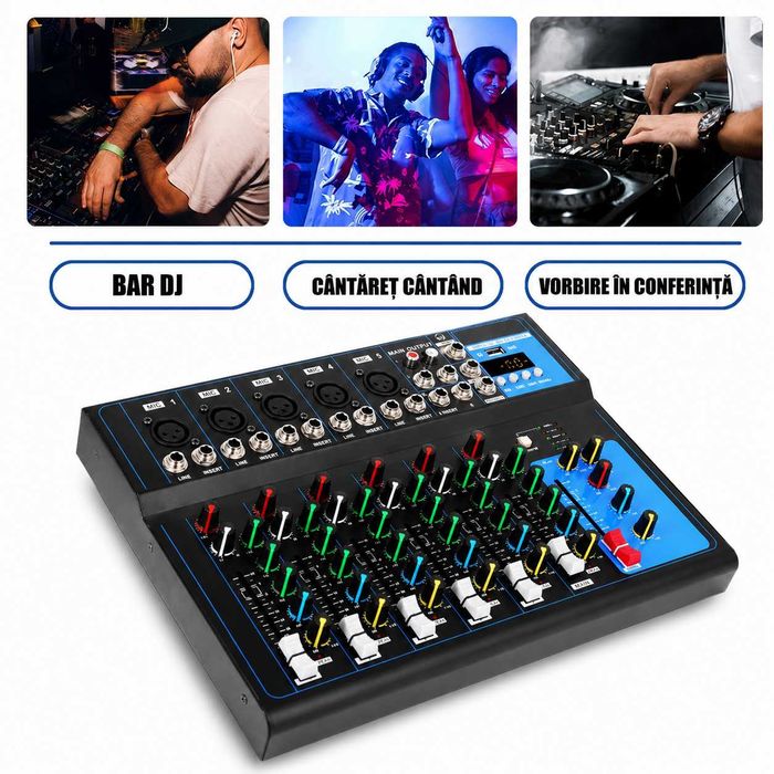 Pasiv mixer audio profesional 7 canale F7-MB pentru boxe active Bluetooth USB Mp3 Egalizator