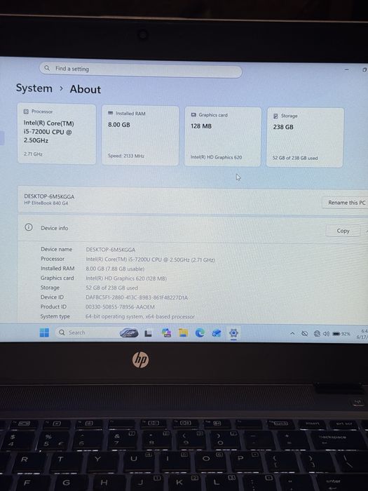 HP EliteBook 840 G4 – i5 7200U / 8GB / SSD 256GB /  Tastatură iluminată / Windows 11