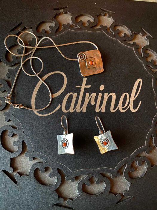 Set unicat colier și cercei din argint cu inserție de coral