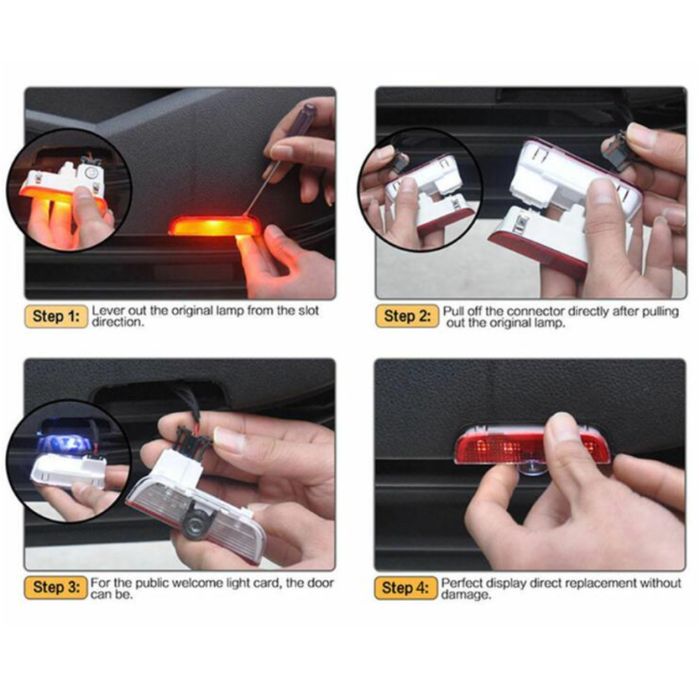 LED Плафон за врати с лого 2бр VW Golf,Polo,Passat