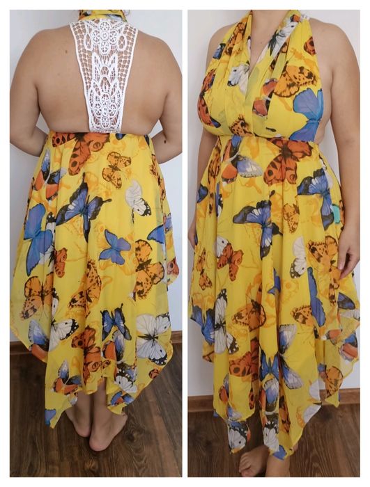 Rochie galbena cu fluturi