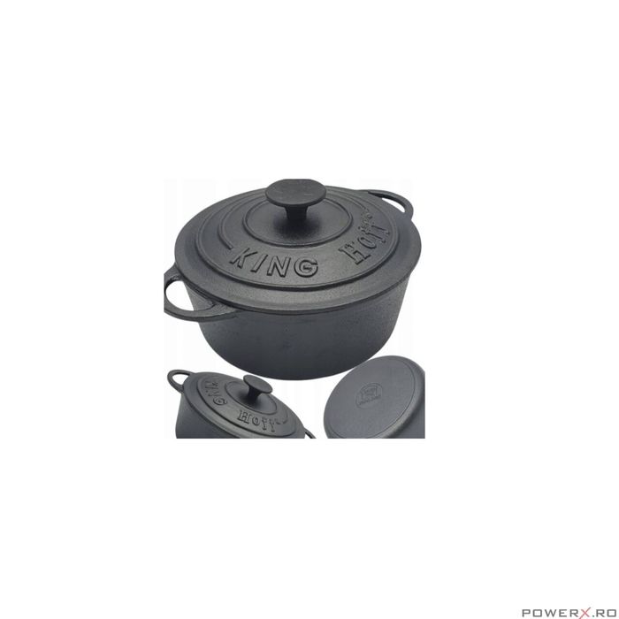 Oala din fonta 2.4litri, 21cm, cu capac, negru, KingHoff