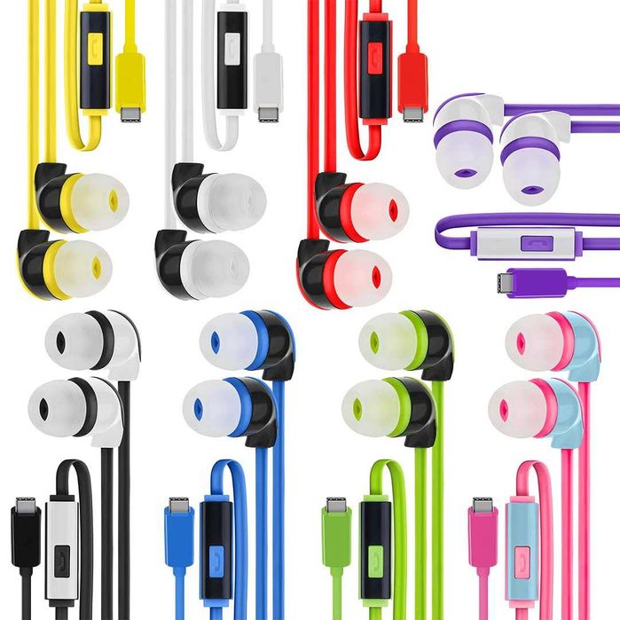 Пакет от 50 USB C кабелни слушалки в ухото с микрофон, стерео звук