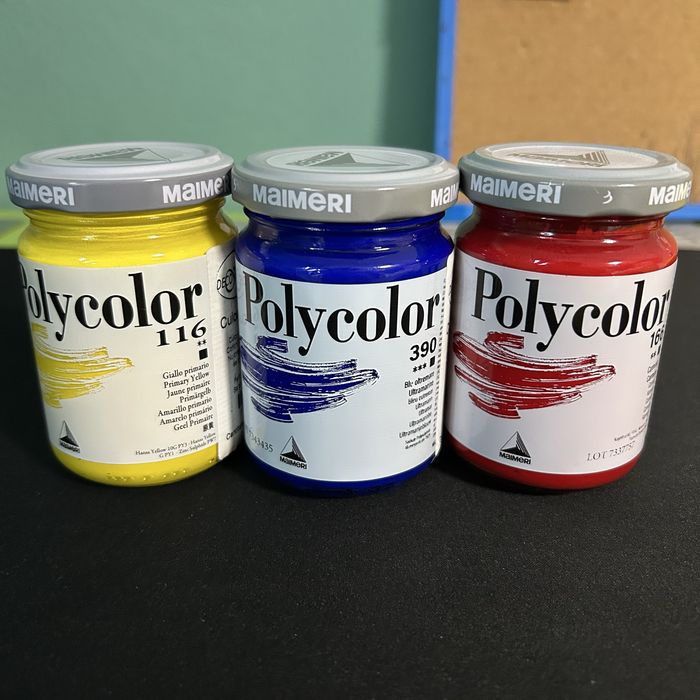 Set 3 culori acrilice Maimeri Polycolor 140ml – culori primare – noi