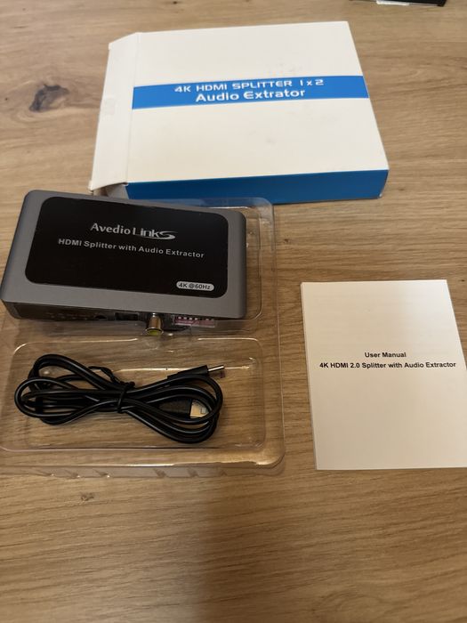 Splitter HDMI 4K-60Hz 1in 2 iout cu extractor audio,1x2+Toslink optic+coaxial+audio stereo de 3.5mm soundbar Dobly Vision/Atmos DTS 5.1CH HDCP2.3