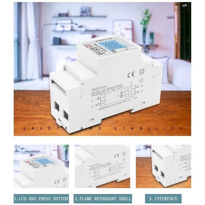 Tuya Smart WiFi монофазен електромер 80A за DIN шина. Отчет за дневни и нощни kWh, монитор за мощност, ватметър, волтметър, амперметър