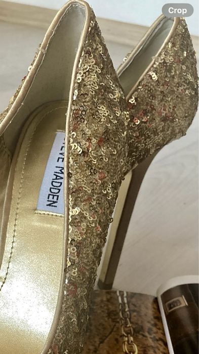 Pantofi Steve Madden din piele,  aurii cu paiete