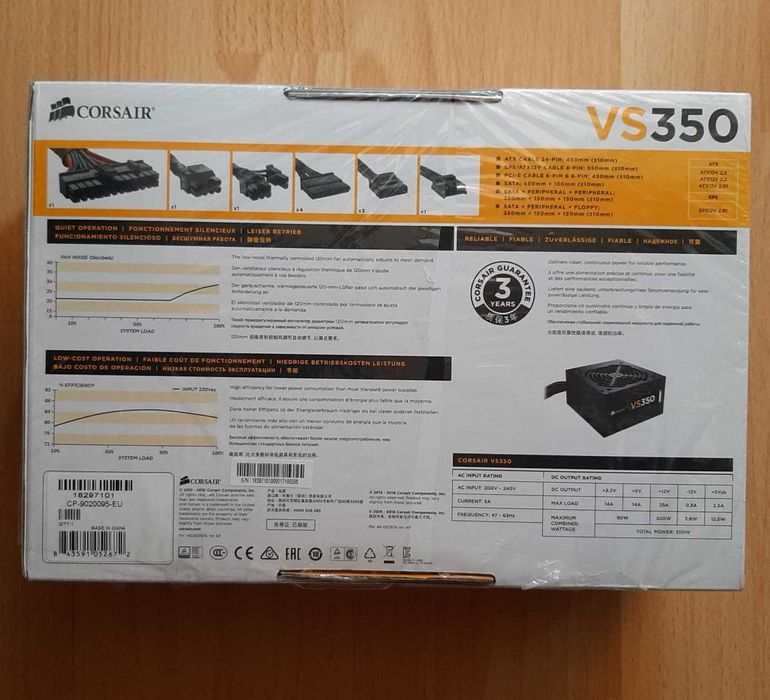 Sursa alimentare PC Corsair VS350 putere reala 350W PFC Activ