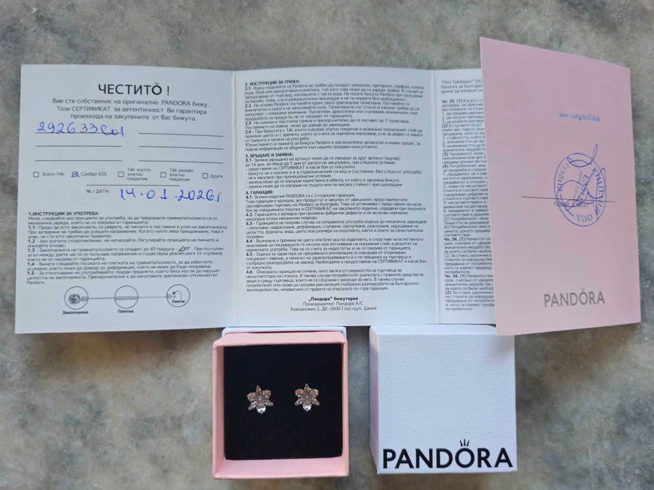 Сребърни обеци - цвете Pandora