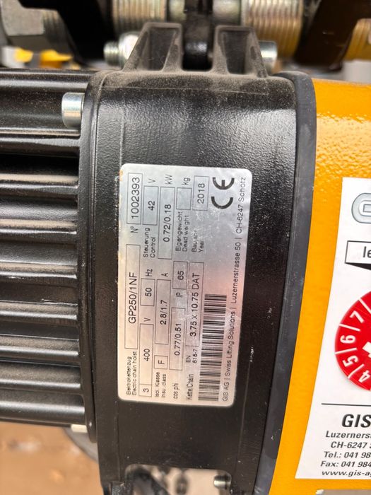 Macara palan  electric cu lanț GIS GP250/1NF – 250 kg, 400V, Elveția