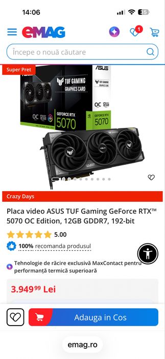 Vand placa video Asus Tuf 5070 12 GB