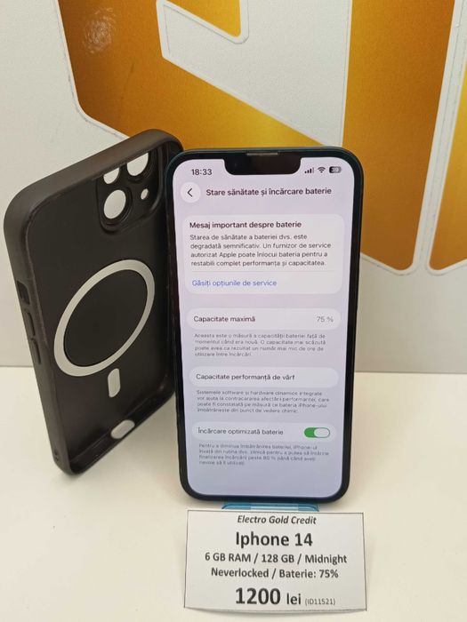 Iphone 14 128GB Midnight/Neverlocked/Baterie: 75%/Stare buna! ID11521
