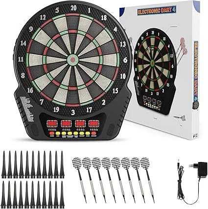 Dartboard electronic – Joc electronic de darts cu vârf de plastic, 4 ecrane LCD, 27 de moduri de joc