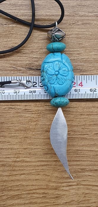 Colier argint 925 nativ american cu șnur silicon și elemente argint