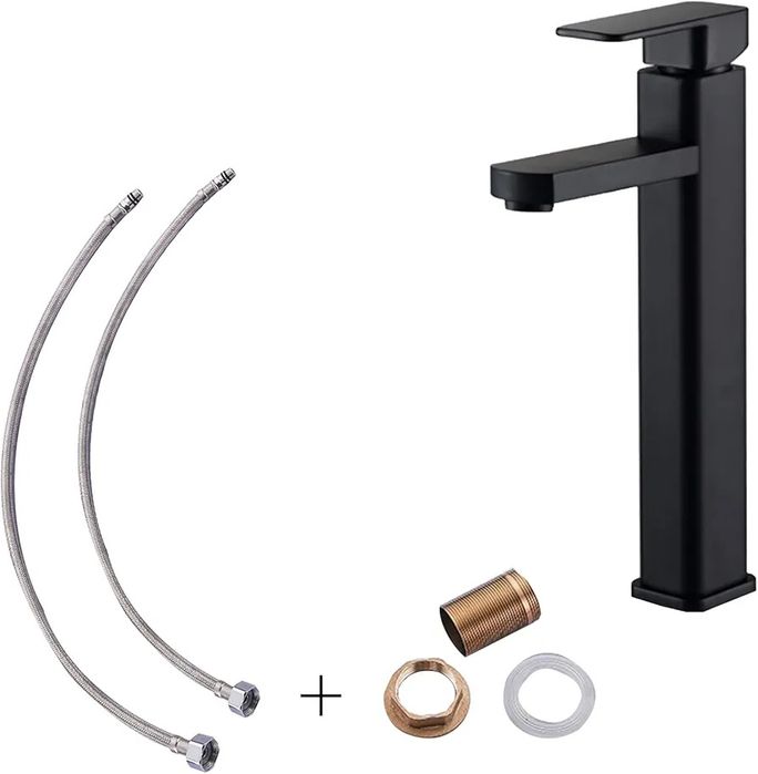 Висок, Матово черен смесител за мивка за баня, едноръкохватков