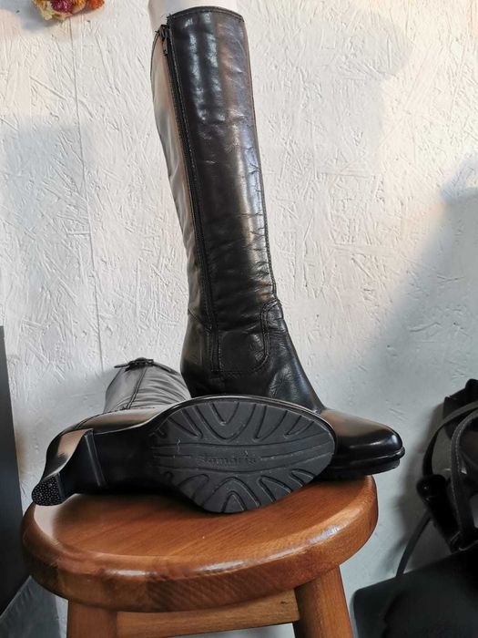 Cizme de dama Tamaris, din piele, negre