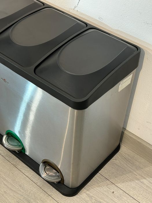 2 Buc. Coș de Gunoi din Inox, cu 3 Compartimente Colectare Selectivă