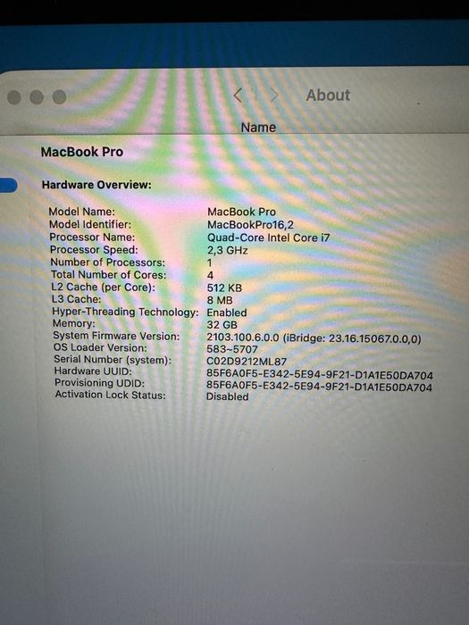 MacBook Pro A2251 I7 32GB 512GB