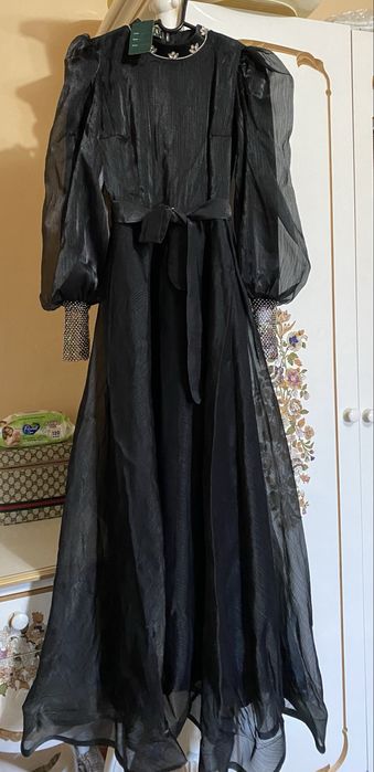 Черное органзе платье длинное