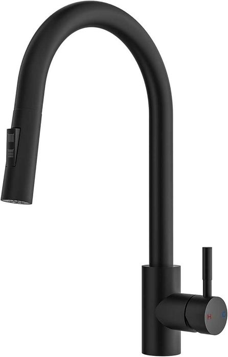 Baterie de bucatarie neagra cu dus extensibil 45 cm si 360° rotatie