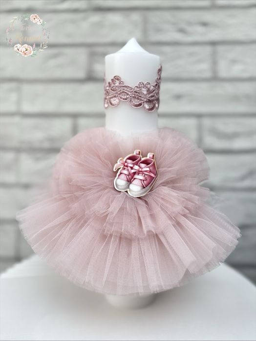 Set trusou pentru botez și lumânare pentru botez decorată/îngeraș
