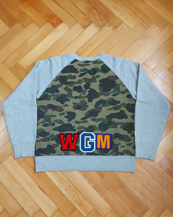 Bluză A Bathing Ape Grey&Green Camo WGM Shark Crewneck 100% Originala
